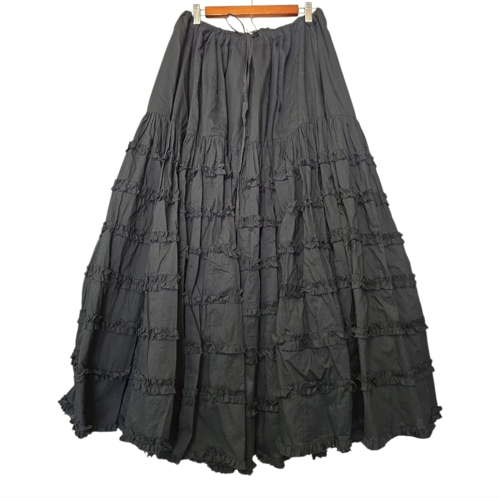 Venezia Vtg Black Tiered Ruffle A-Line Skirt Sz L - Picture 2 of 5
